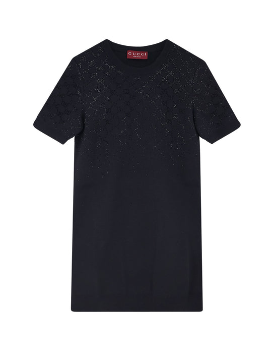 Short Wool Dress With Gg Crystals