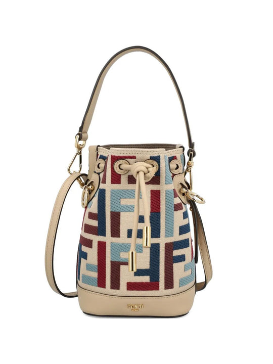 Mon Tresor Multicolor Ff Embroidery Canvas Mini Bucket Bag
