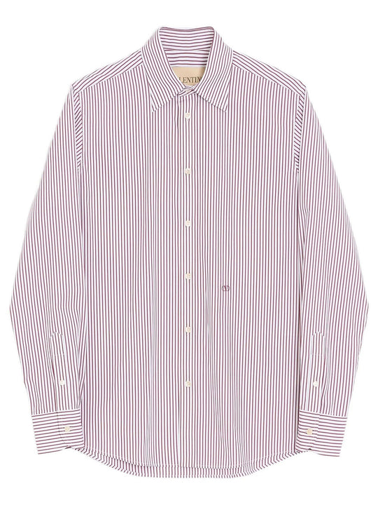 Valentino Cotton Poplin Striped Shirt With Vlogo Embroidery