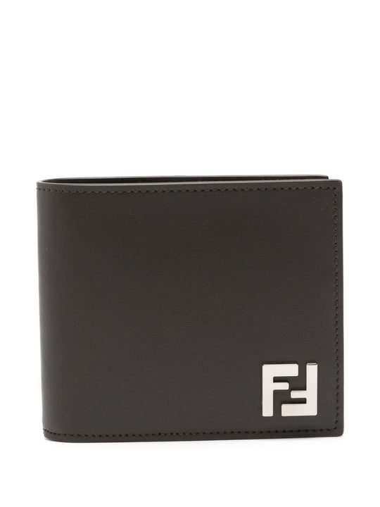 Leather And Ff Canvas Compact Bi-Fold Wallet