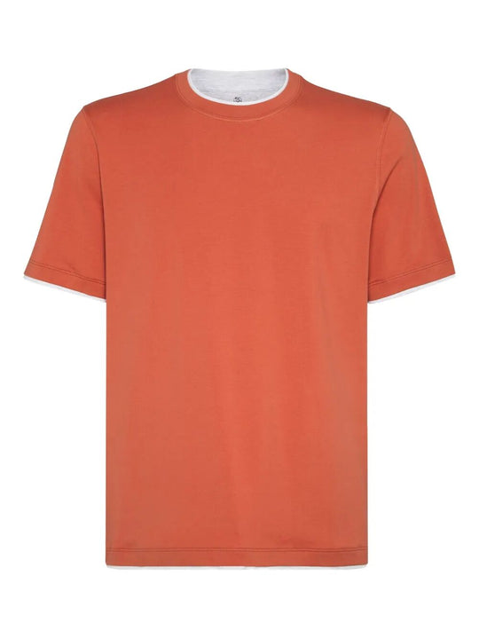 Cotton Jersey Crew Neck T-Shirt With Faux-Layering
