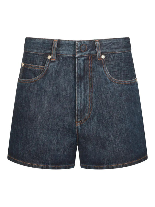 Flared Denim Shorts With Quilted Ff Motif