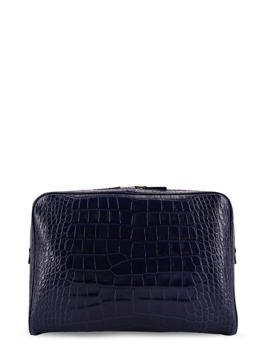 Croco Print Leather Laptop Pouch