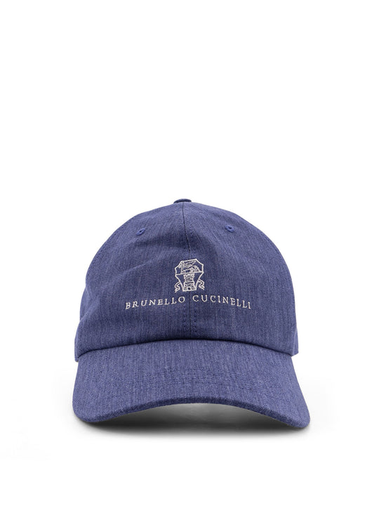 Denim Hat With Embroidered Logo On The Front
