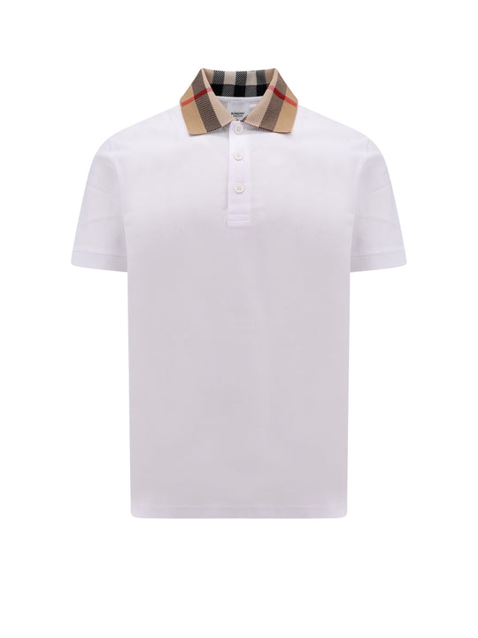 Cotton Polo Shirt With Check Collar Detail