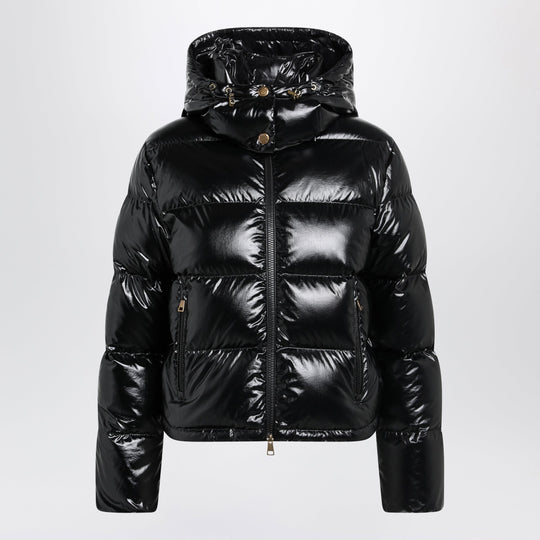 Niveole Cropped Down Jacket In Glossy Nylon Black