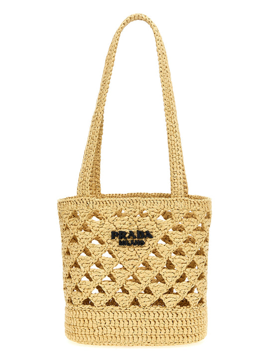 Crochet Logo Handbag Hand Bags Beige