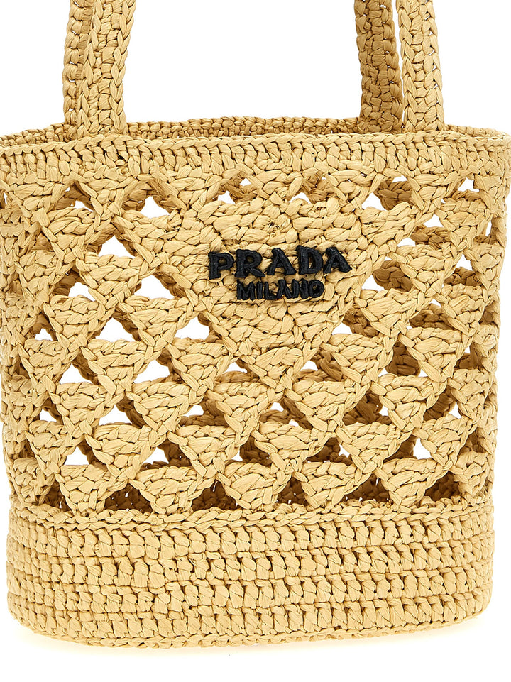 Prada Crochet Logo Handbag Hand Bags - Beige | d9a47da889ea1bc1ab5308d7fa22b01176c54526