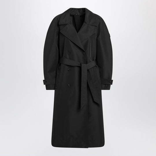 Black Double-Breasted Trench Coat With Belt