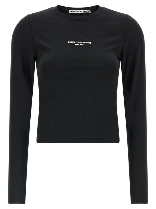 Ls Tee W/Logo Print T-Shirt Black