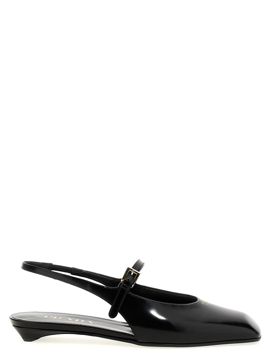 Logo Slingback Flat Shoes Black