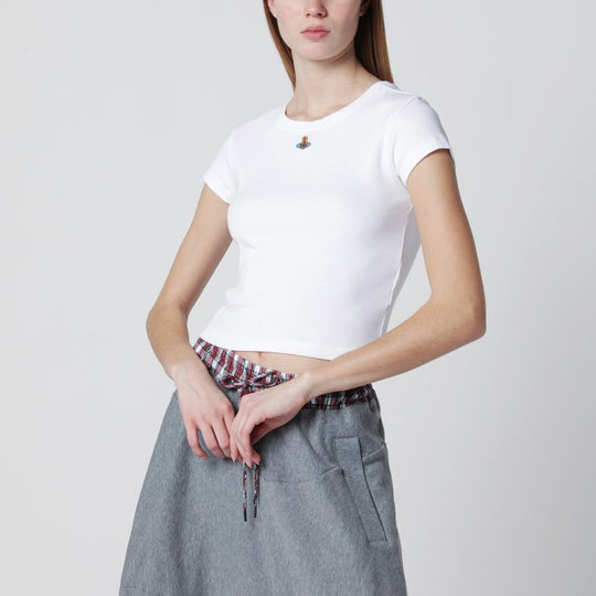 White Cropped T-Shirt With Orb Logo