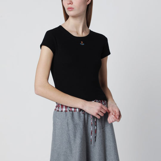 Black Cropped T-Shirt With Orb Logo