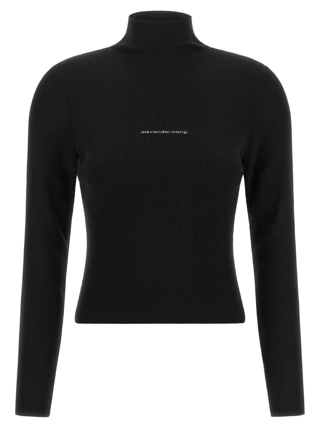 Alexander Wang Ribbed Sweater With Logo Sweaters and Cardigans - Black | 9972702d664491478fd97dd252d2a9b5fb980e81