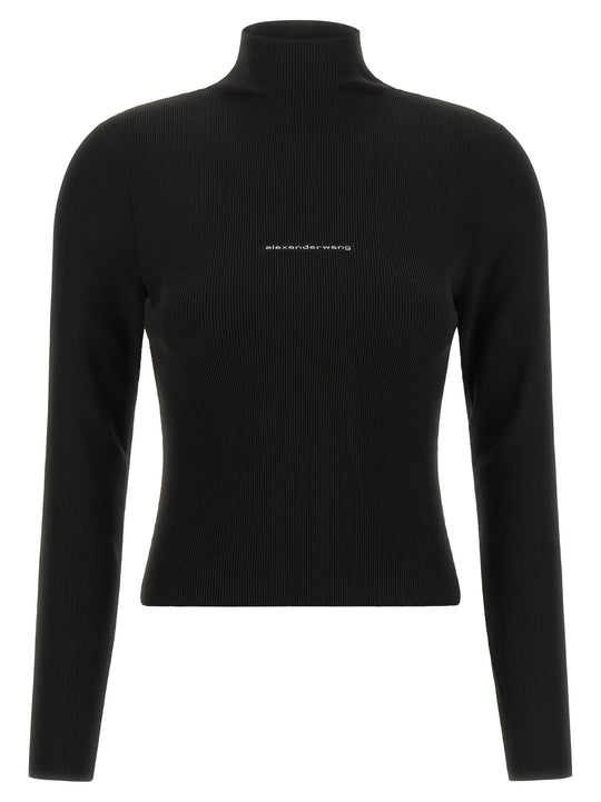 Ribbed Sweater With Logo Sweaters And Cardigans Black