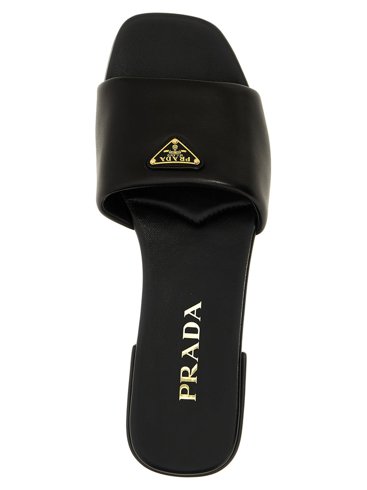 Prada Logo Leather Sandals - Black | 708424f9f00b13baa3242347c9eb61b989f85906