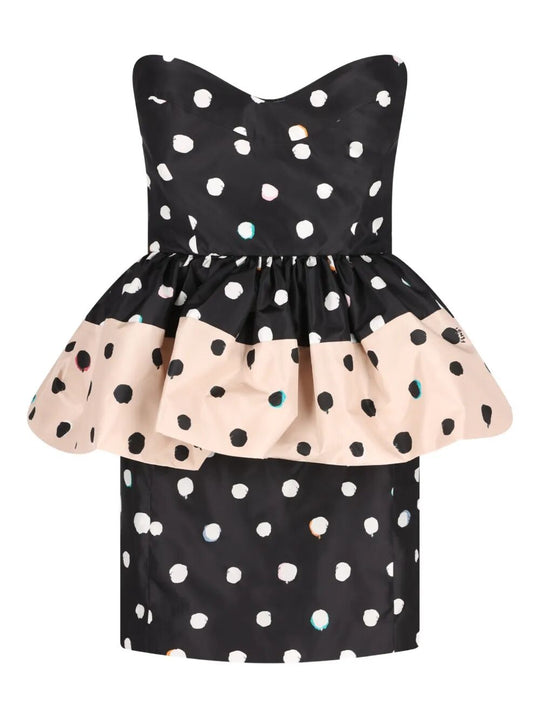 Falena Dots-Print Taffeta Bustier Dress