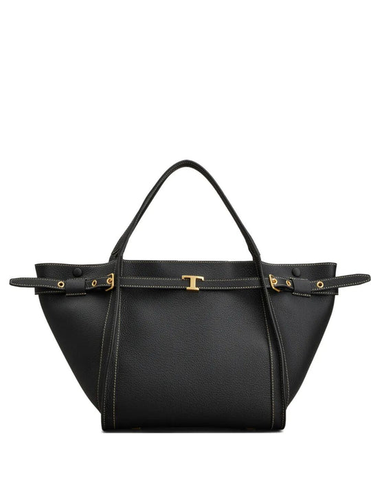 Small Leather Shopping Bag With T Timeless Accessory