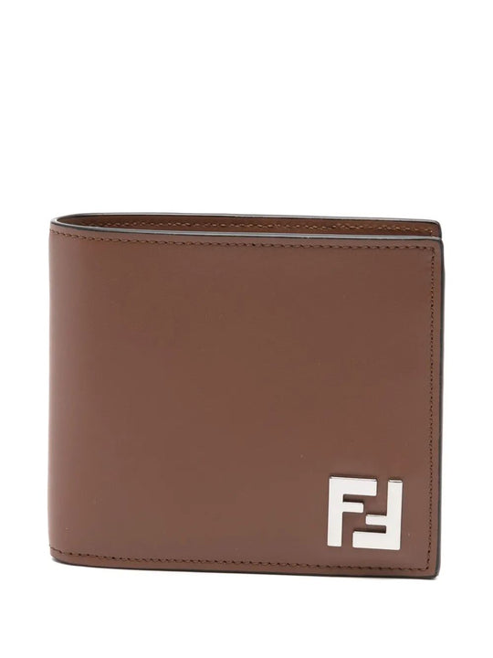 Leather And Ff Canvas Compact Bi-Fold Wallet