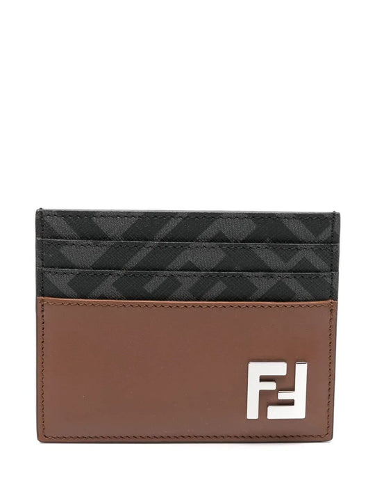 Leather And Ff Canvas Squared Card Holder