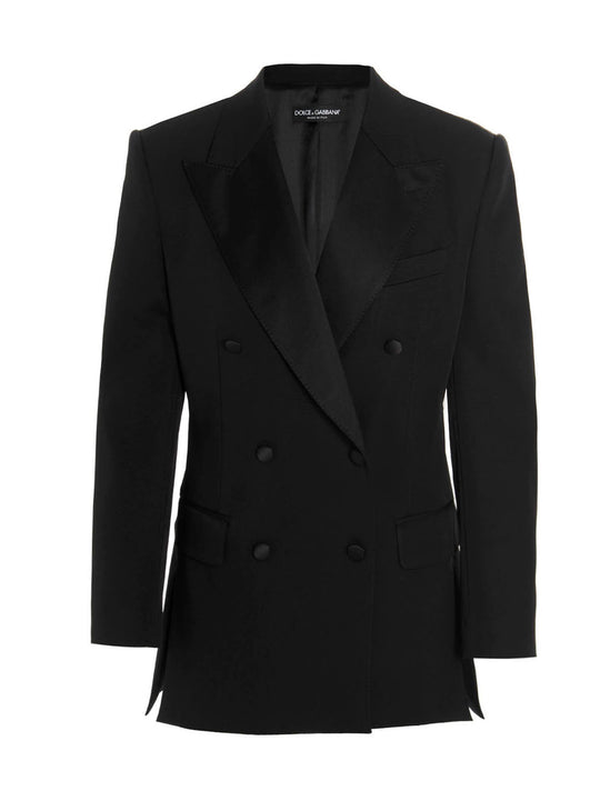 Padded Shoulders Double-Breasted Blazer Jacket Blazers Black
