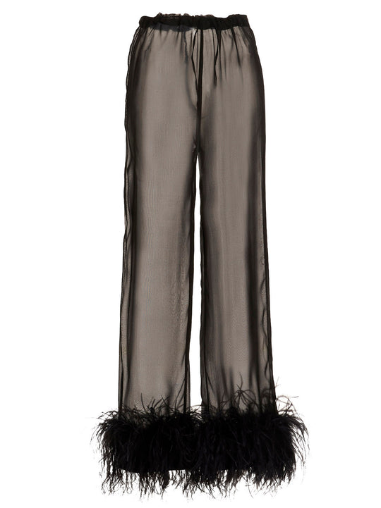 Feather Silk Pants Black