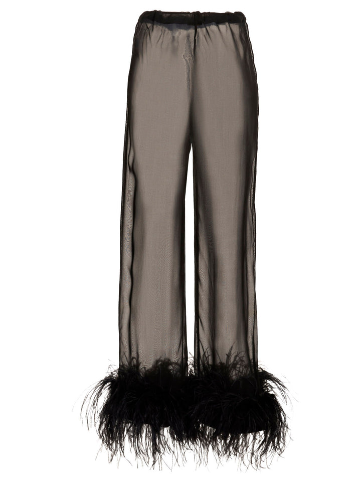 OséRee Feather Silk Pants - Black | f2b6515f4aecaf1ab1296ac9daacade3cac79305