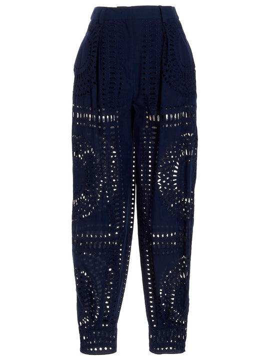 Embroidered Cotton Pants Blue