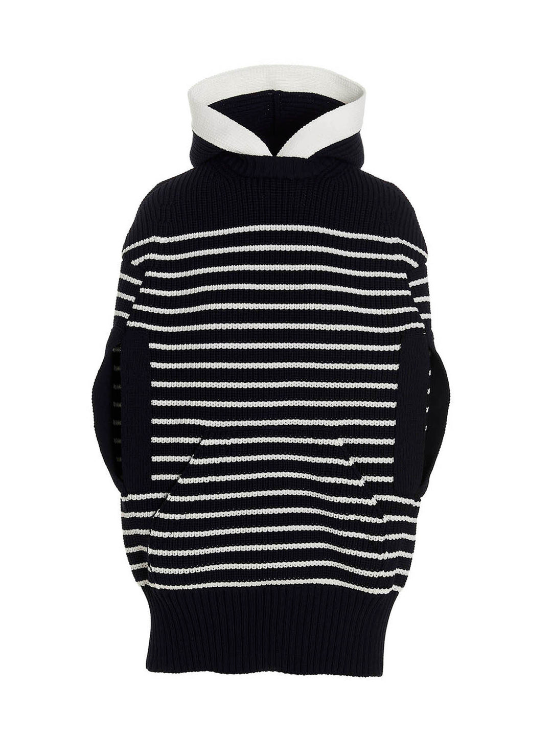 Sacai Striped Hooded Cape Capes - Blue | 397f5986541fef765afe5d5bf0ed166e29bc9853