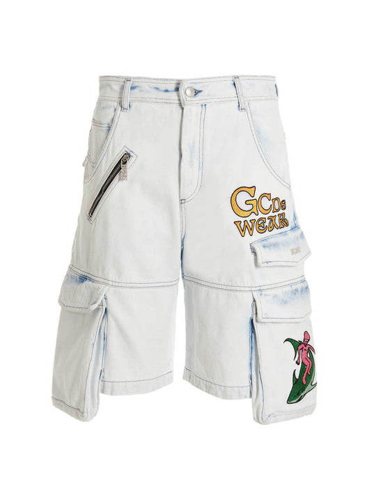 Bleached Embroidered Ultracargo' Bermuda Shorts Bermuda And Short Light Blue