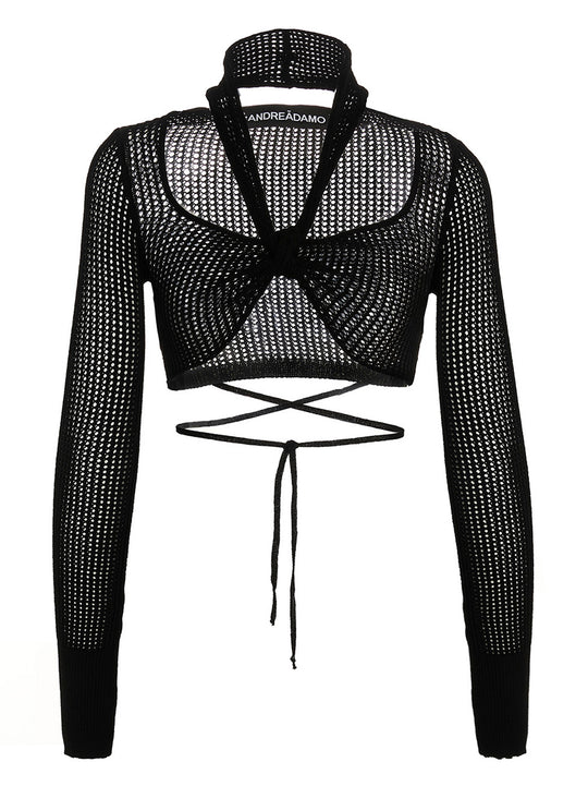 Openwork Cropped Top Tops Black