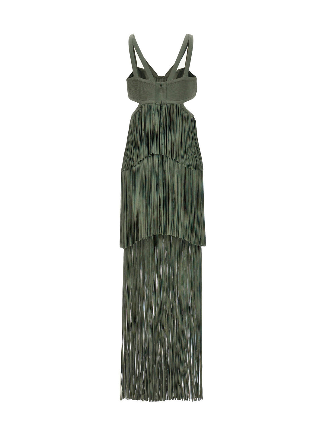 Herve Leger Strappy Tiered Fringe Dresses - Green | f462ee61f4a6c00e4a36713f94a0ecec9a31ec5a