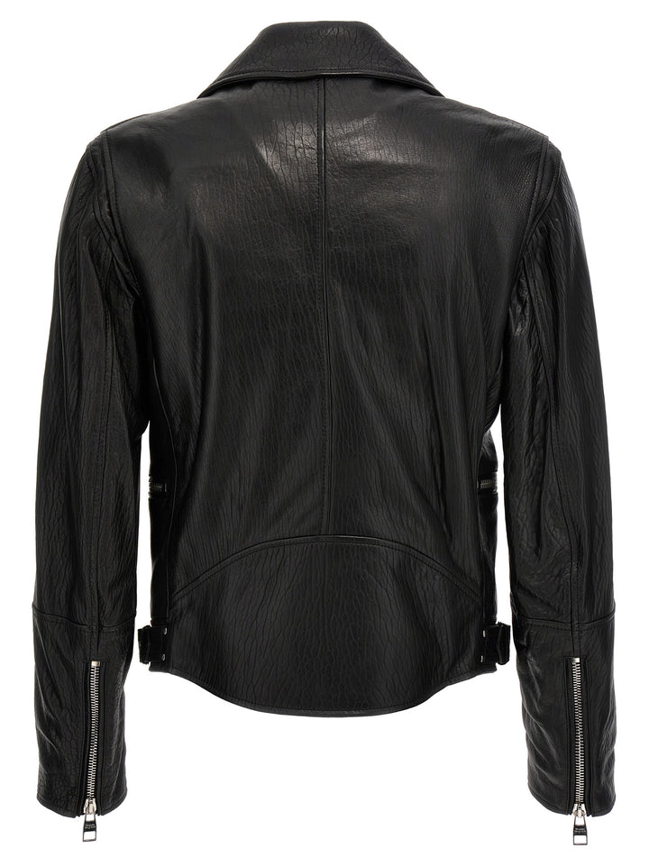 Mcqueen Texture Leather Jacket Puffer Jackets - Black | 9e1bad4d31e1654616536d1c0b2805150a345105