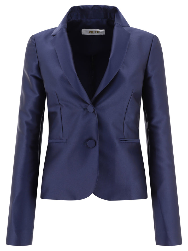 F.It Satin Single-Breasted Blazer Jackets - Blue | d51630b6046bde6cc7bf8c27823a8007dbc9770e