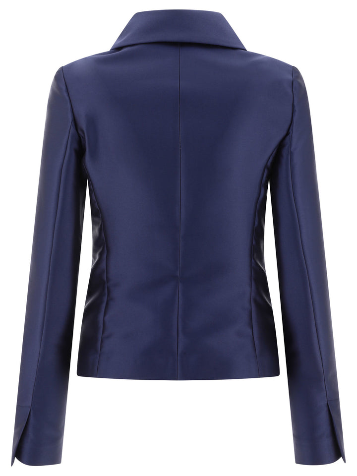 F.It Satin Single-Breasted Blazer Jackets - Blue | 44f6179b966657c18d933ffdc6ec2e49c330e812