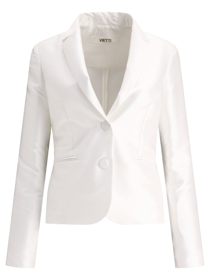 F.It Satin Single-Breasted Blazer Jackets - White | 56017b0b389ac94801695cf69375ae906a21bf3c