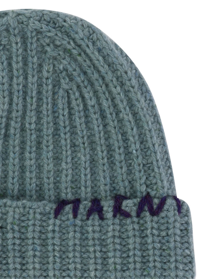 Marni Beanie With Embroidered Logo Hats - Light Blue | 98ce2e786cb7fbaa90e4d8a058deaa06ebec18ee