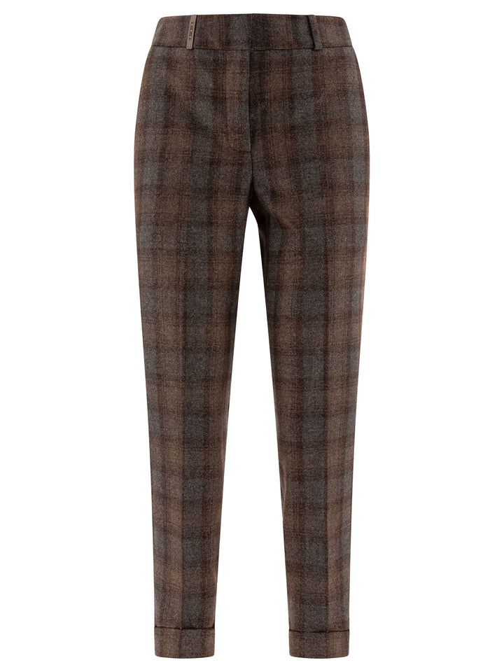 Check Wool Trousers Brown