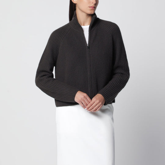 Dark Green Sadie Zip-Up Cashmere Cardigan