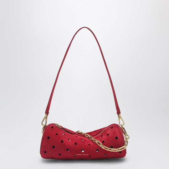 Mini Cylinder Bag In Perforated Red Suede
