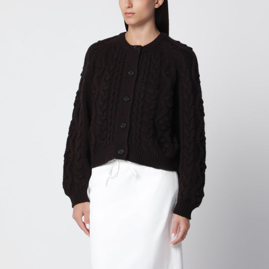 Brown Cable-Knit Cashmere Cardigan