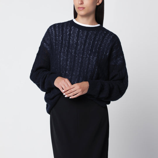 Navy Cable-Knit Amabel Cashmere-Silk Sweater