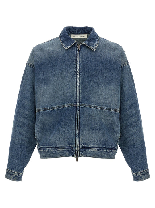 Denim Trucker Puffer Jackets Blue