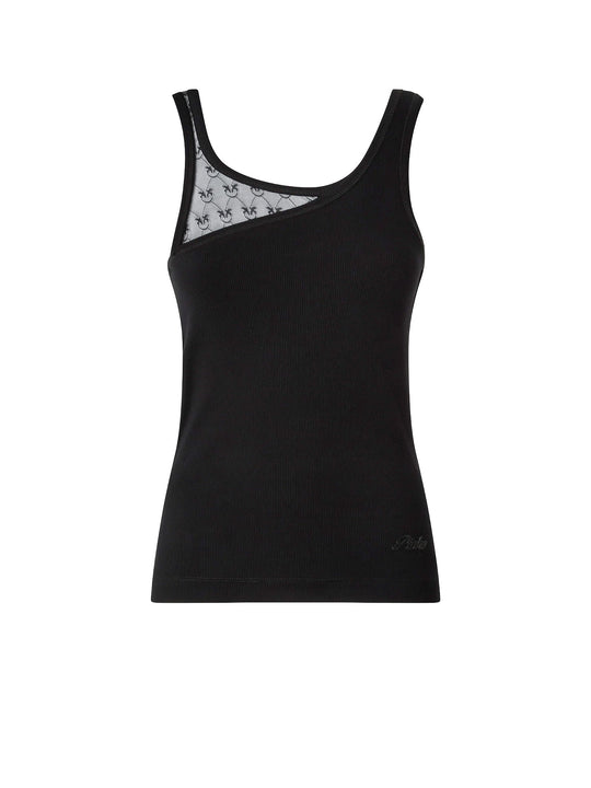 Cotton Blend Tank Top With Lace Inserts