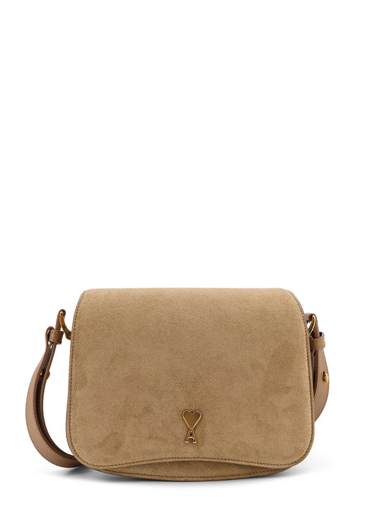 Suede Shoulder Bag With Metal Logo On The Front