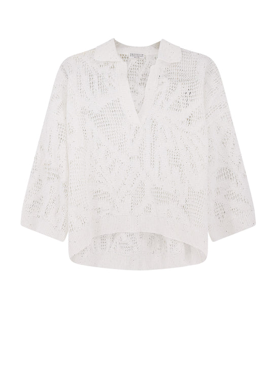 Linen And Cotton Sweater With All-Over Sequin Motif