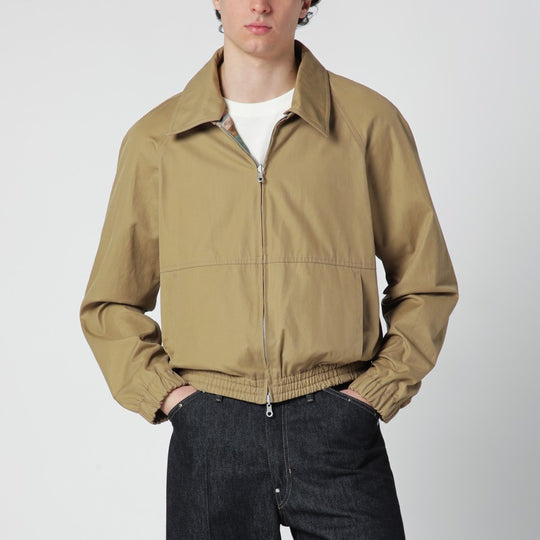 Beige Cotton-Blend Zip-Up Jacket