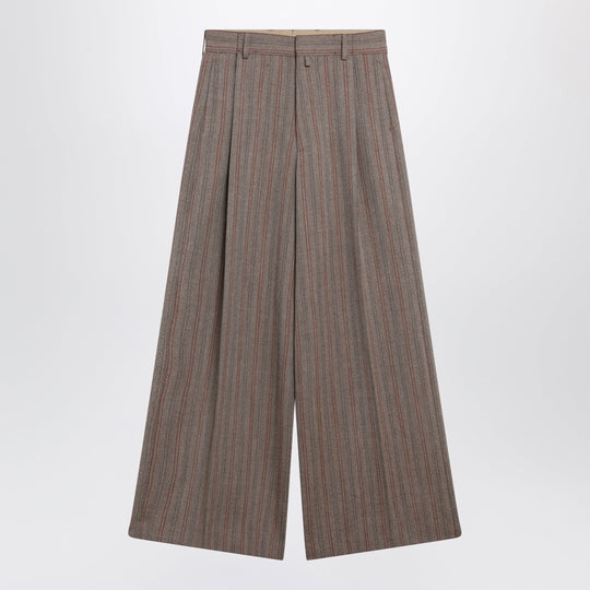 Wide-Leg Pinstripe Wool Trousers