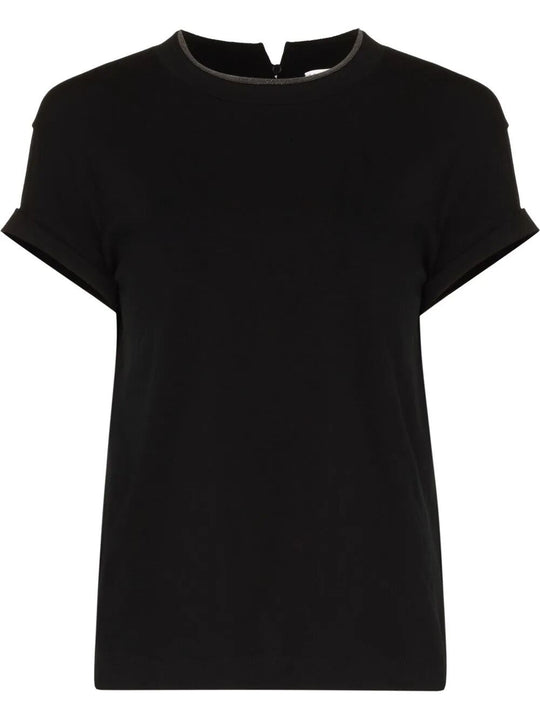 Stretch Cotton Jersey T-Shirt With Precious Faux Layering