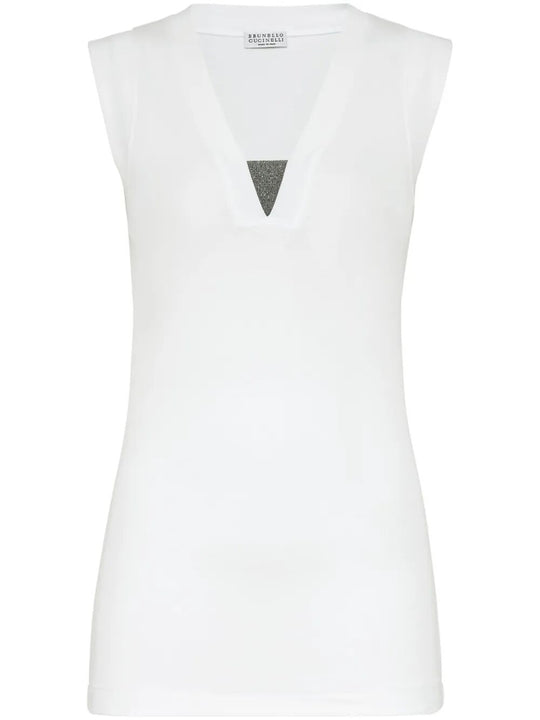 Stretch Cotton Jersey Tank Top With Precious Faux-Layering